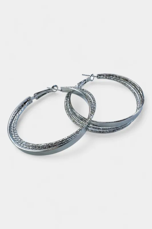Silver Textured Hoop Earrings sold by ZZs