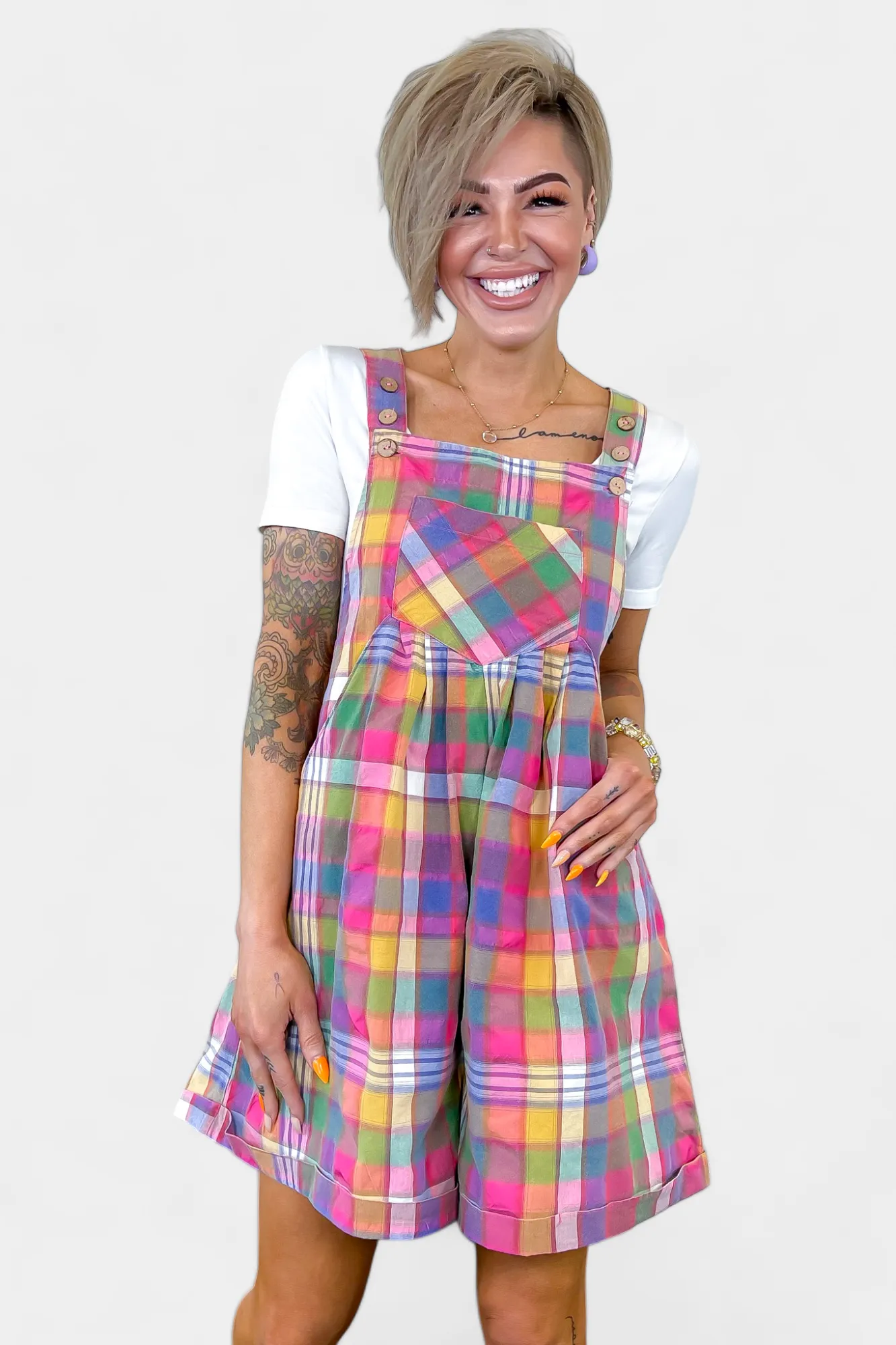 Plaid Wide Leg Short Overalls sold by ZZs product image thumbnail 3