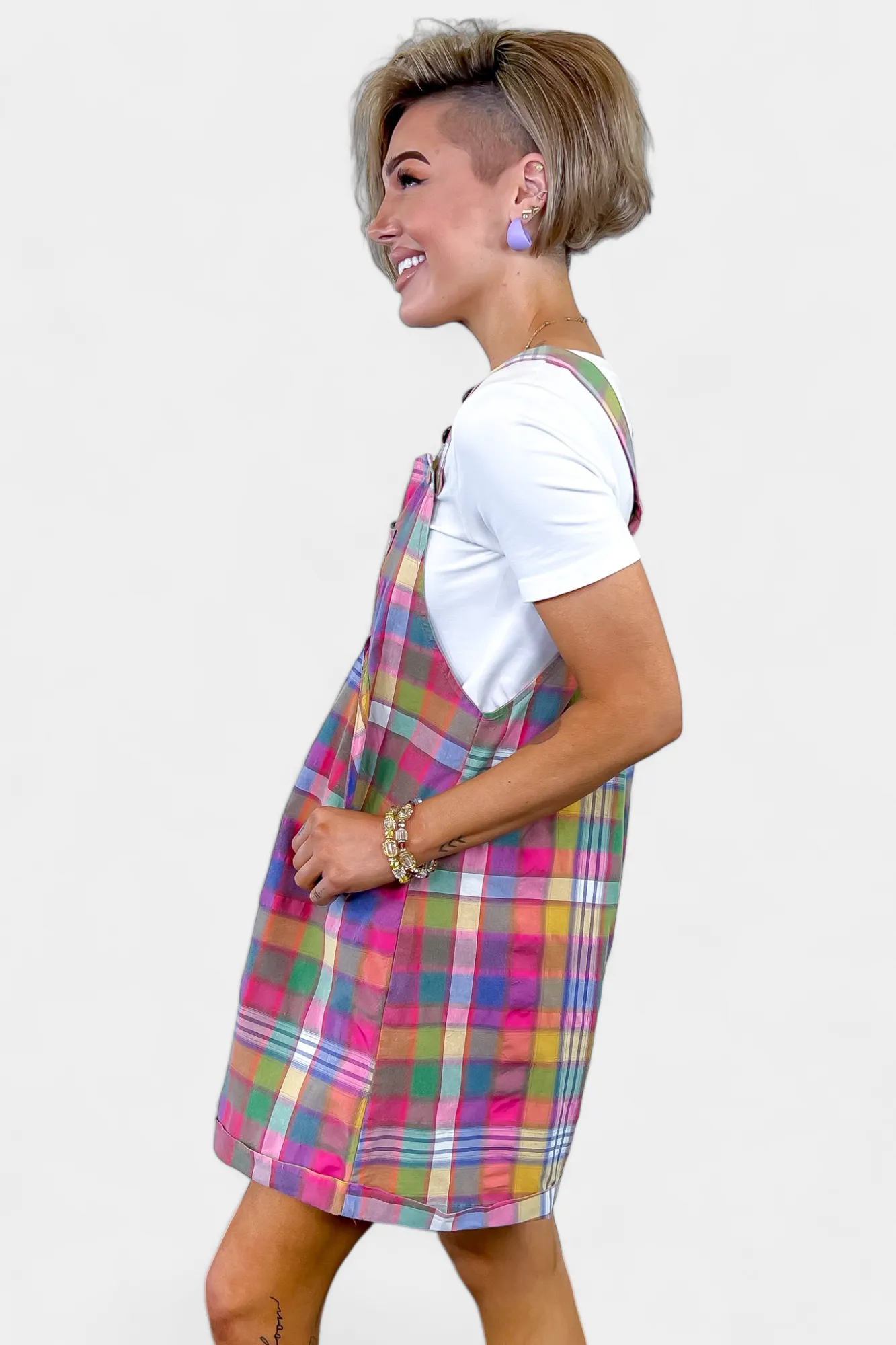 Plaid Wide Leg Short Overalls sold by ZZs product image thumbnail 5