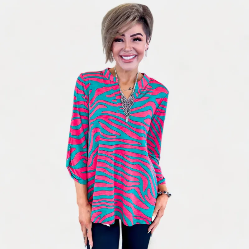 Emerald & Coral Zebra Lizzy Top [NO RETURNS] sold by ZZs