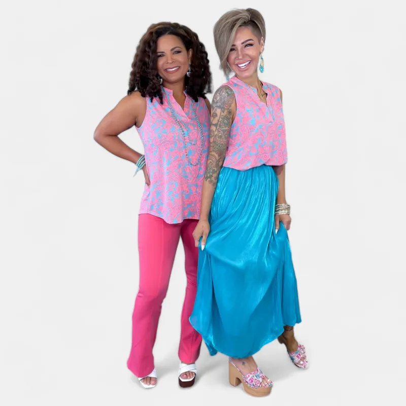 Blue Multi Damask Lizzy Tank Top [NO RETURNS] sold by ZZs