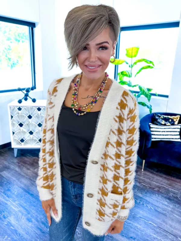 Houndstooth Cardigan | Mustard sold by ZZs
