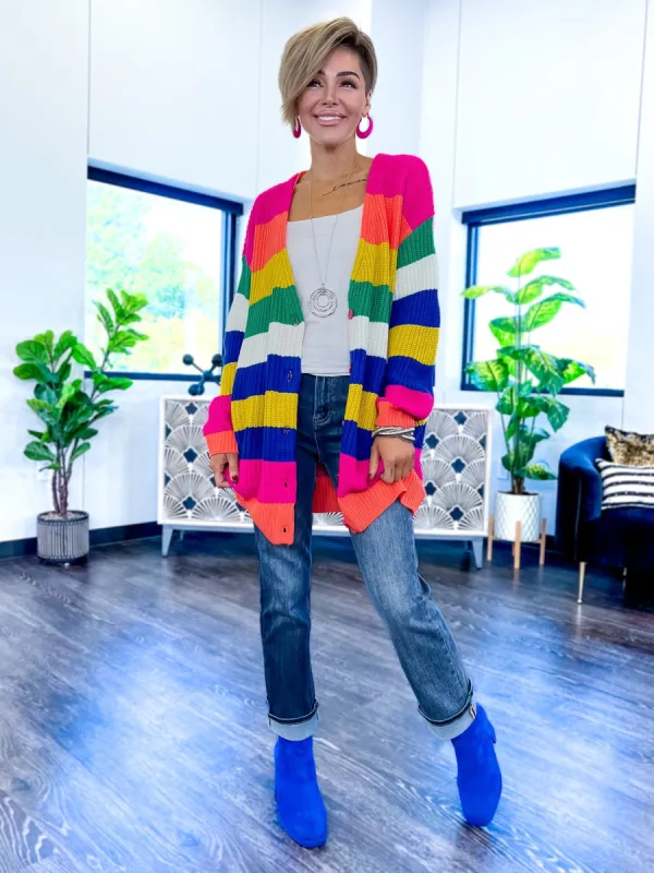 Colorblock Long Cardigan | Fuchsia sold by ZZs