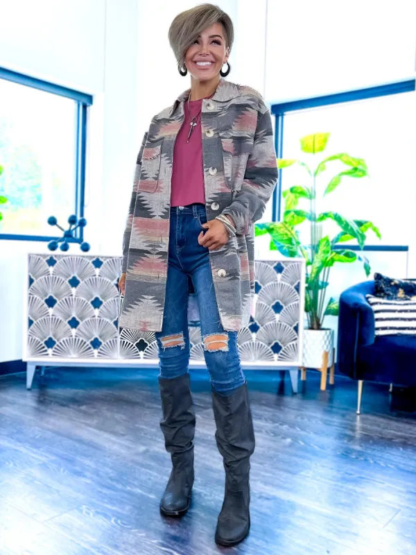 Grey Tribal Raw Hem Jacket sold by ZZs