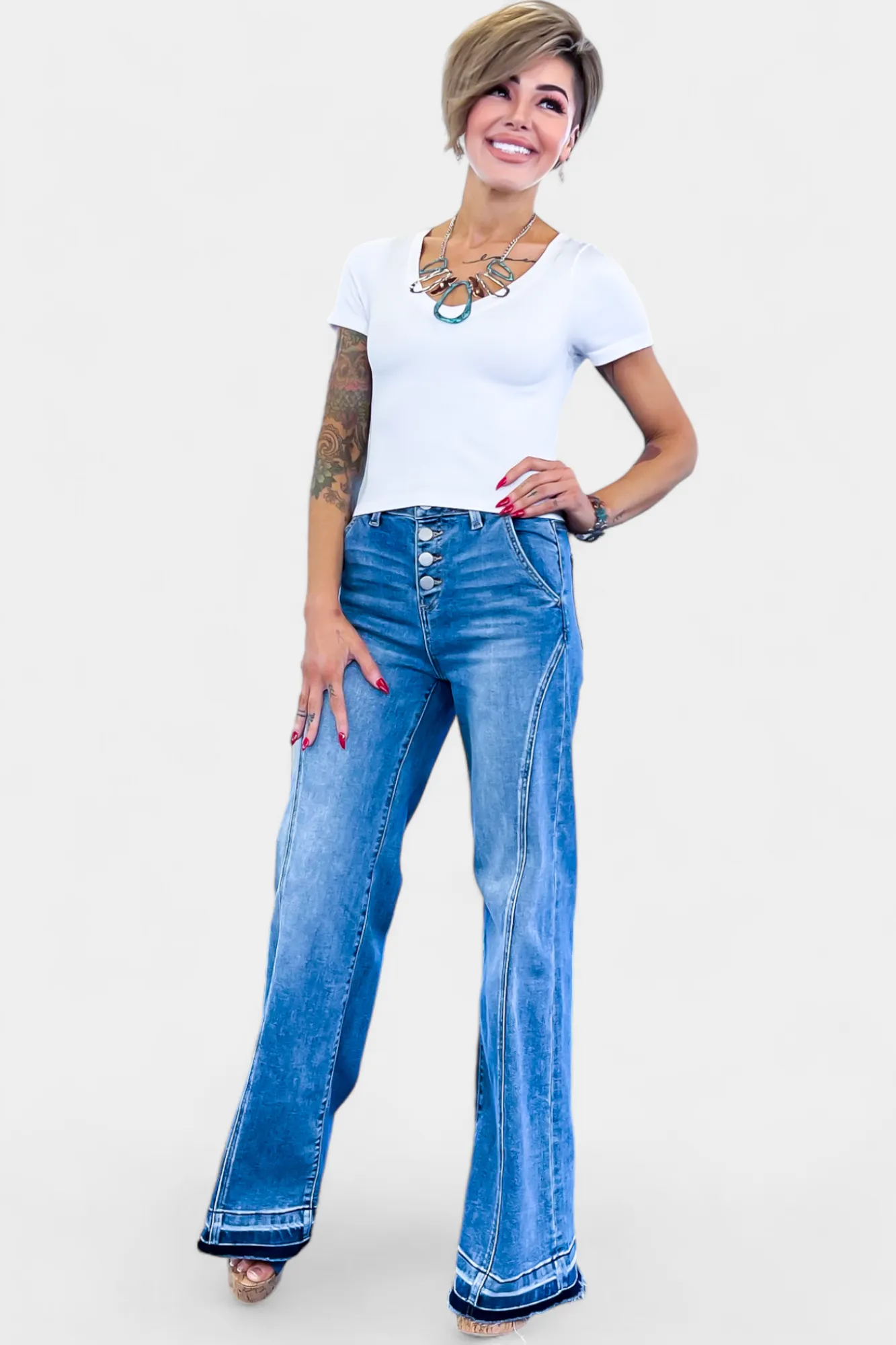 Medium Wash High Rise Wide Jeans sold by ZZs product image thumbnail 2