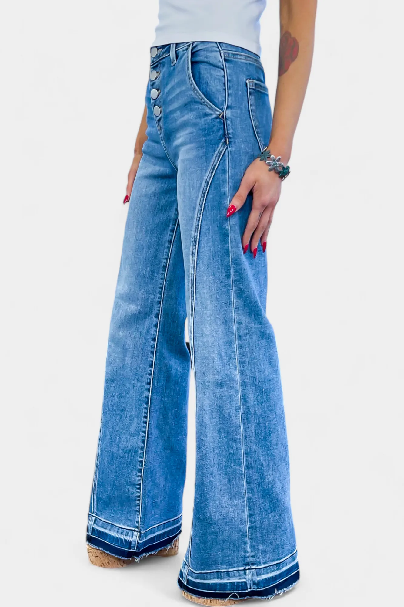 Medium Wash High Rise Wide Jeans sold by ZZs product image thumbnail 3