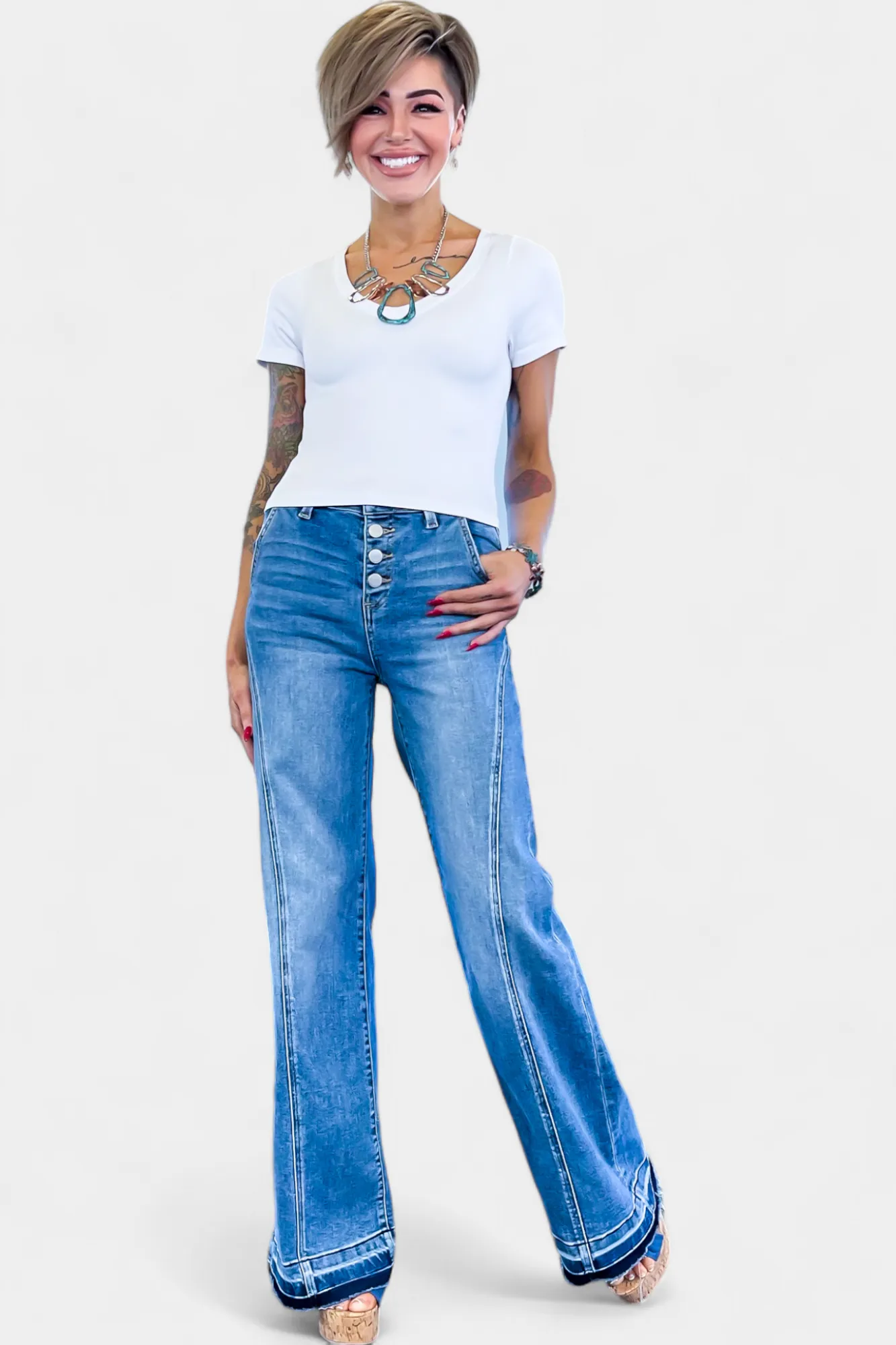 Medium Wash High Rise Wide Jeans sold by ZZs product image thumbnail 4