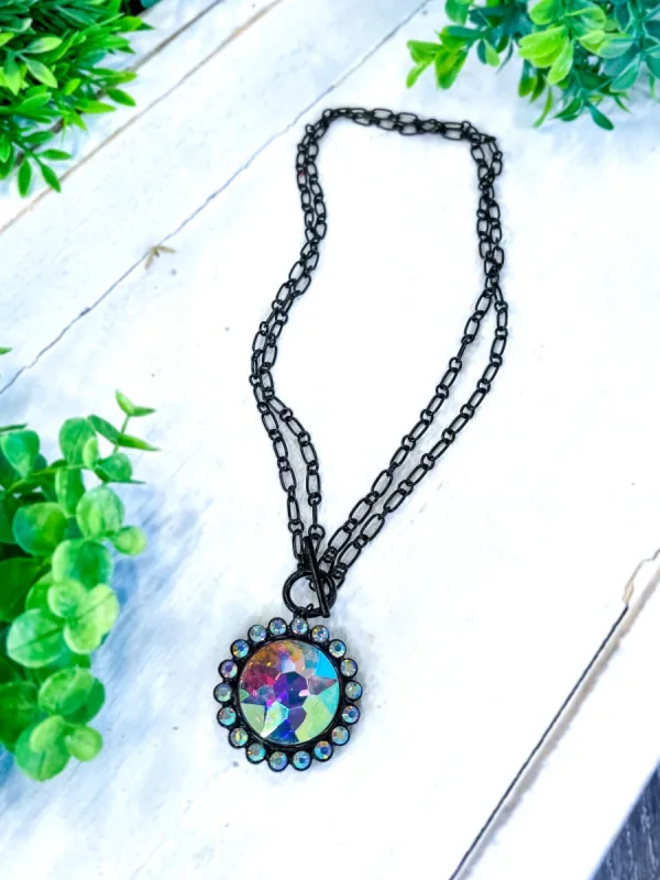 Round Stone Toggle Necklace | Black sold by ZZs