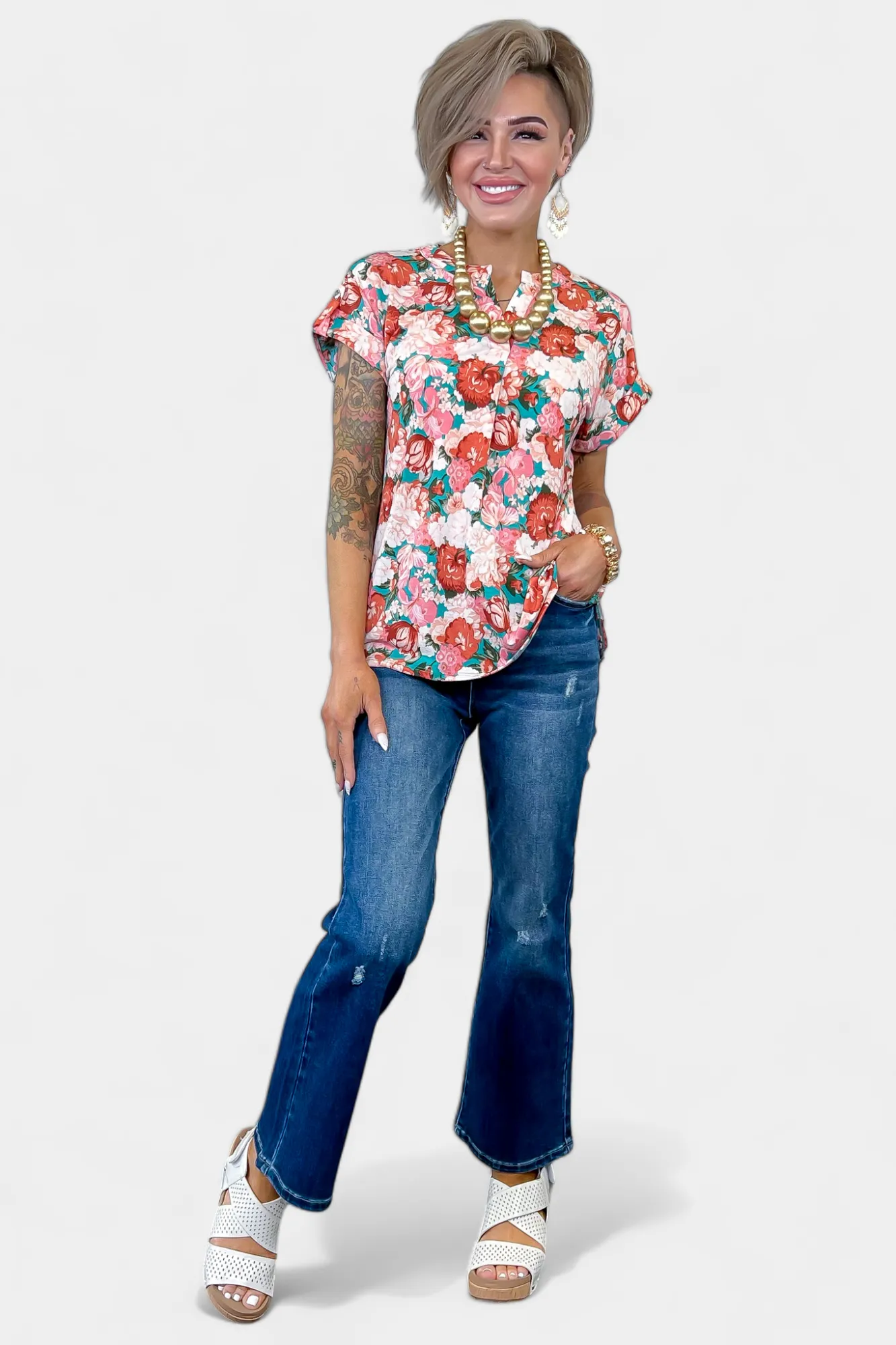 Emerald Multi Blossom Lizzy Short Sleeve Top sold by ZZs product image thumbnail 5