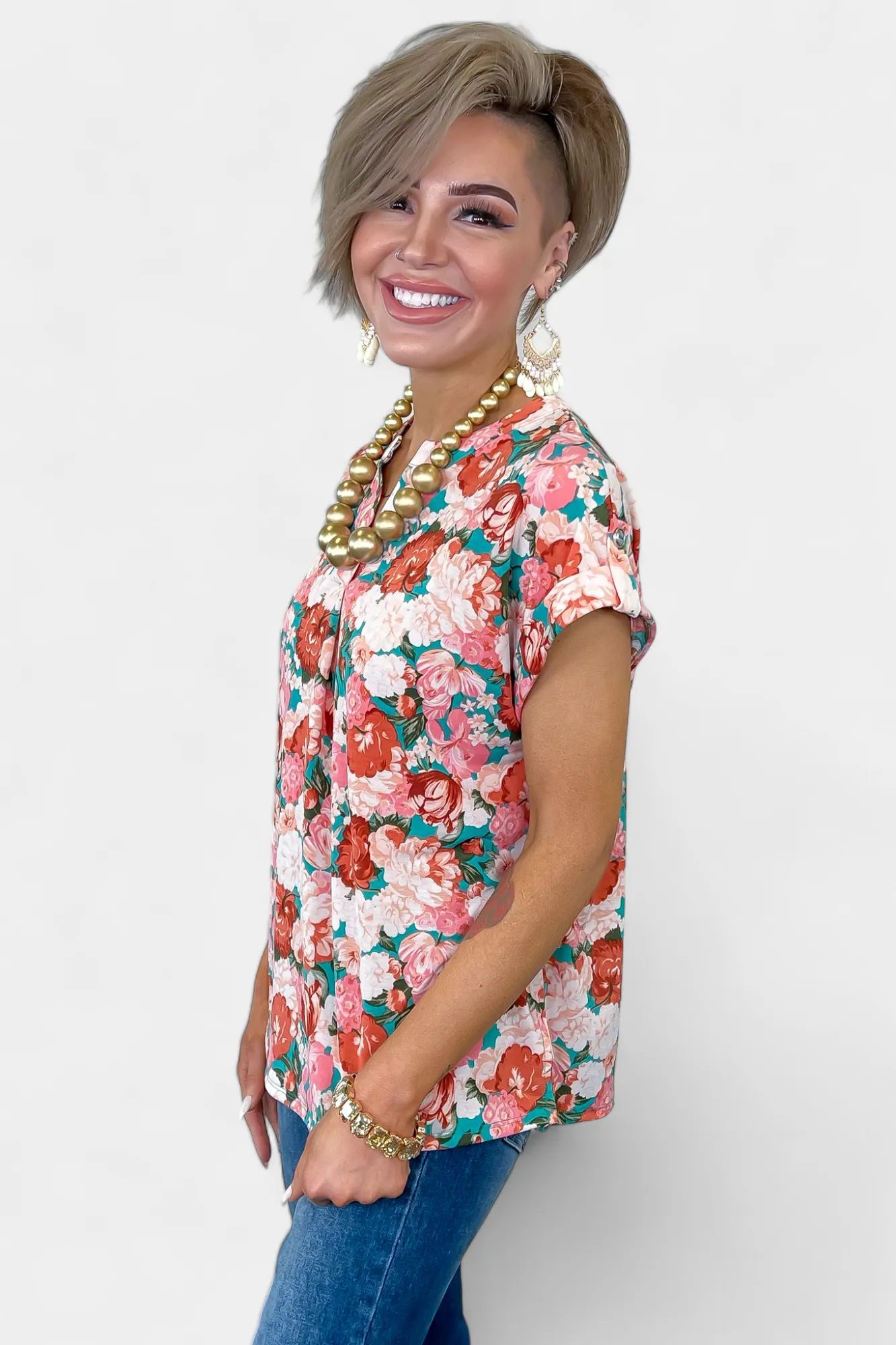 Emerald Multi Blossom Lizzy Short Sleeve Top sold by ZZs product image thumbnail 4