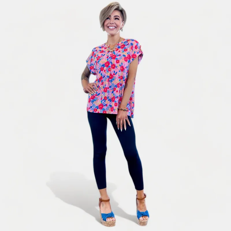 Blush Multi Floral Lizzy Short Sleeve Top [NO RETURNS] sold by ZZs