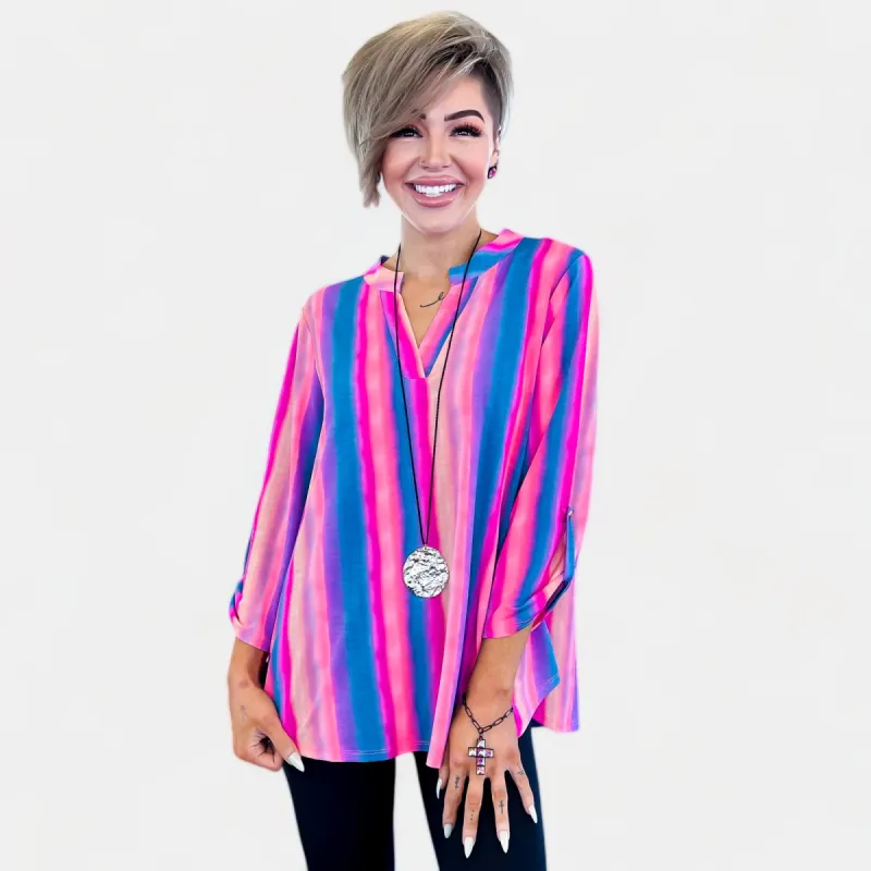 Blue Pink Stripe Lizzy Top [NO RETURNS] sold by ZZs