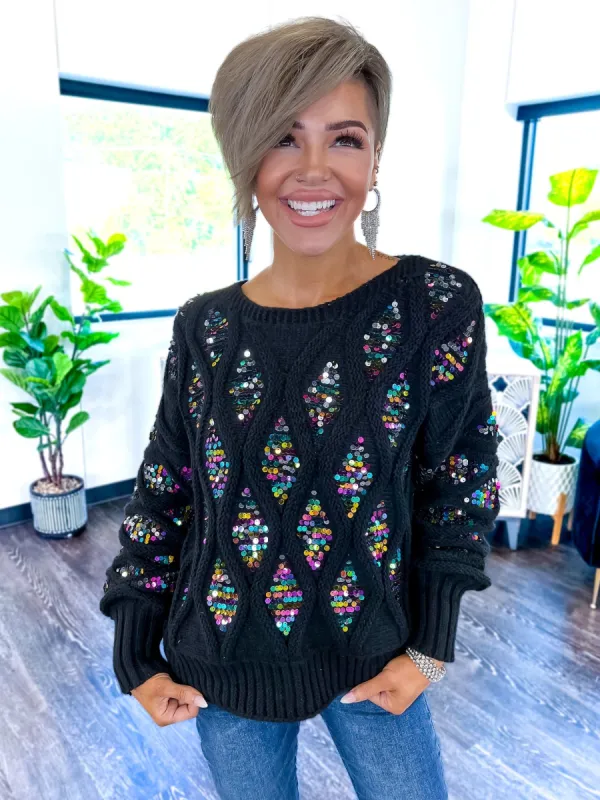 Sequin Knit Sweater | Black sold by ZZs