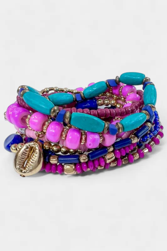 Purple Layered Multi Bead Bracelet Set sold by ZZs