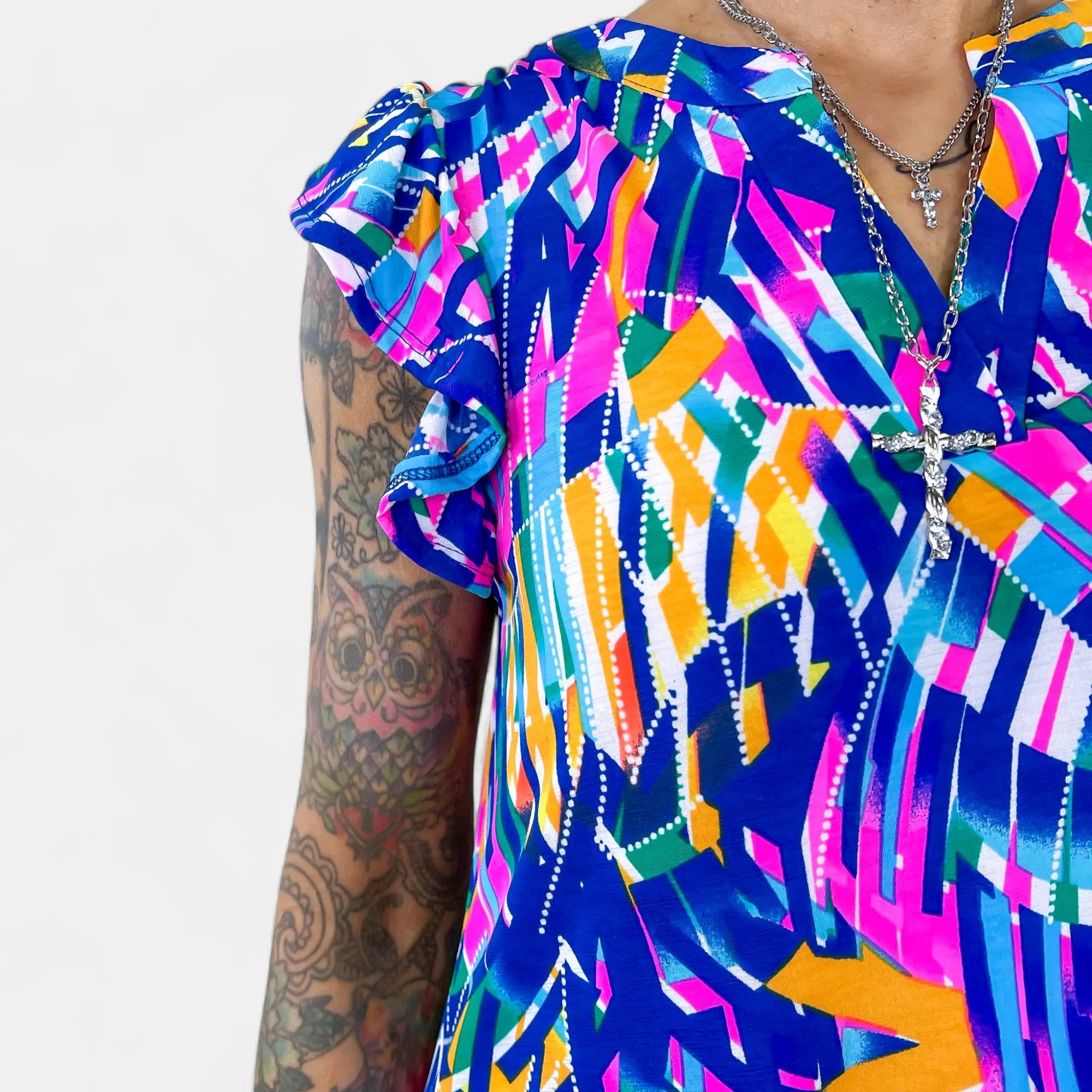 Royal Multi Abstract Lizzy Flutter Sleeve Top sold by ZZs product image thumbnail 4