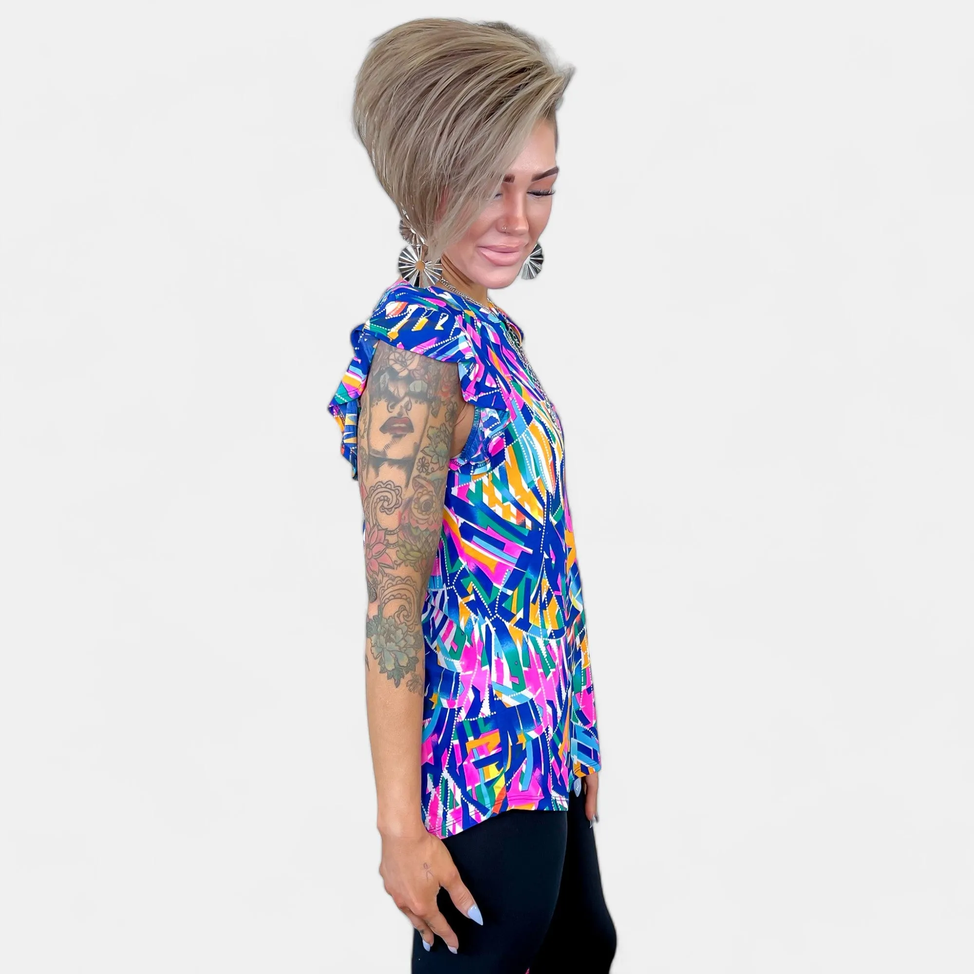 Royal Multi Abstract Lizzy Flutter Sleeve Top sold by ZZs product image thumbnail 5