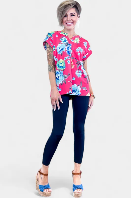Hot Pink Multi Floral Lizzy Short Sleeve Top [NO RETURNS] sold by ZZs