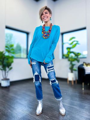 Teal Cotton Thumbhole Top sold by ZZs