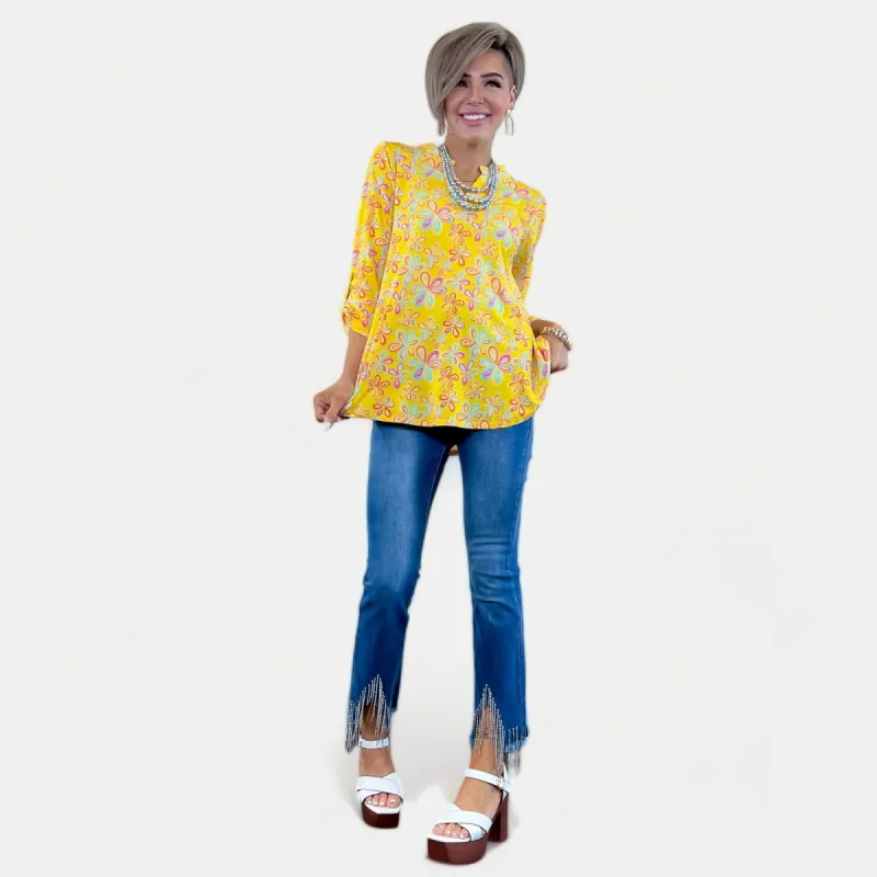 Yellow Abstract Floral Lizzy Top [NO RETURNS] sold by ZZs