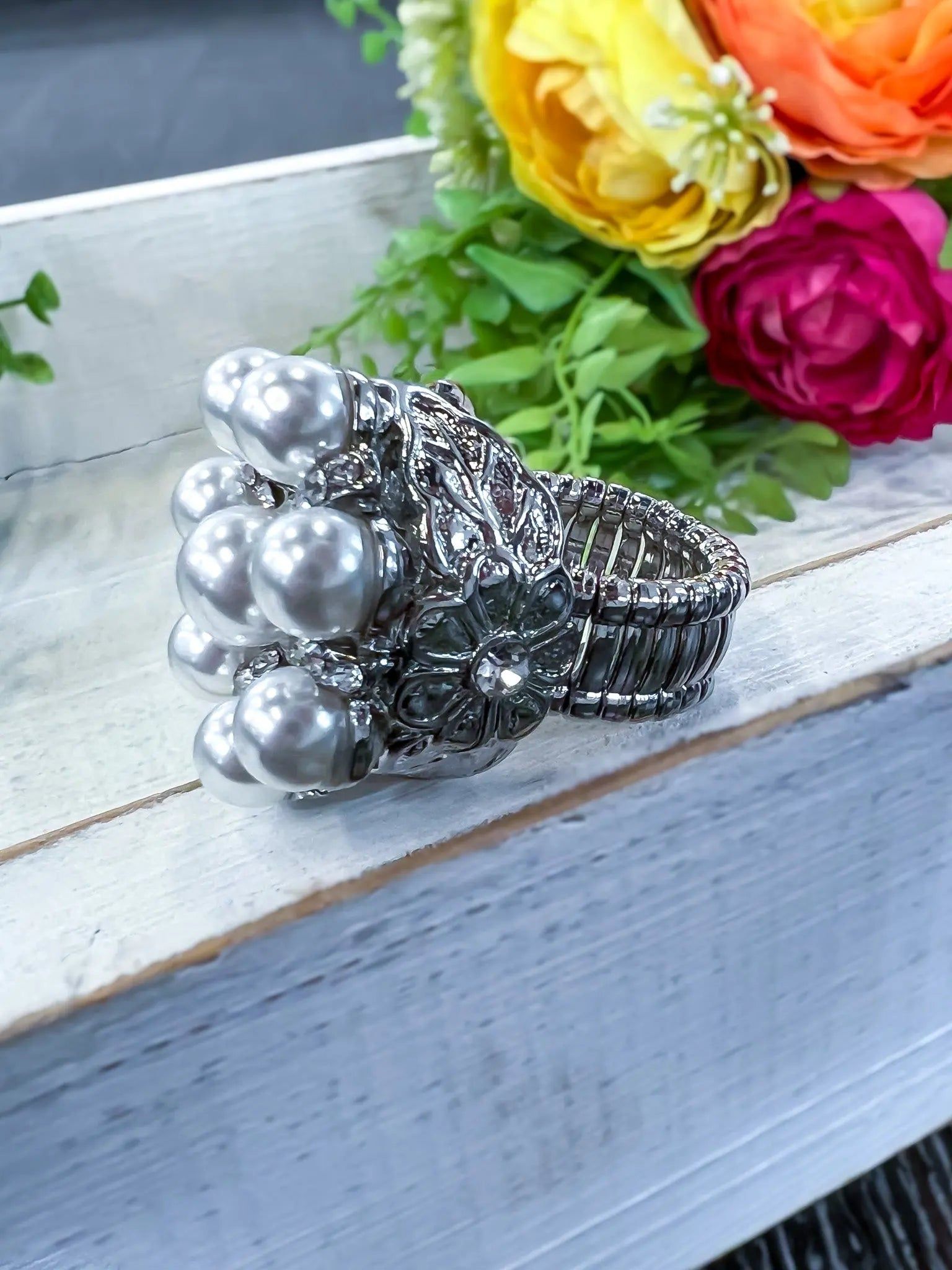 Pearl Crystal Stretch Ring sold by ZZs product image thumbnail 3