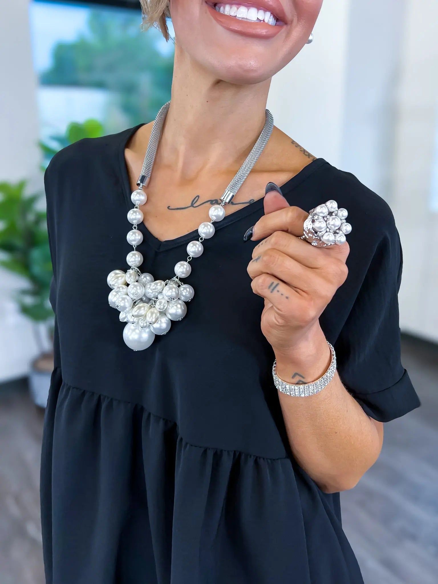 Pearl Crystal Stretch Ring sold by ZZs product image thumbnail 2