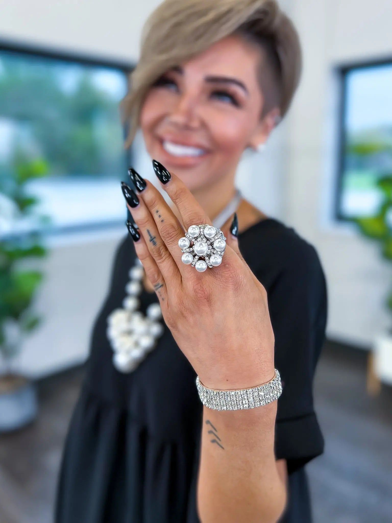 Pearl Crystal Stretch Ring sold by ZZs