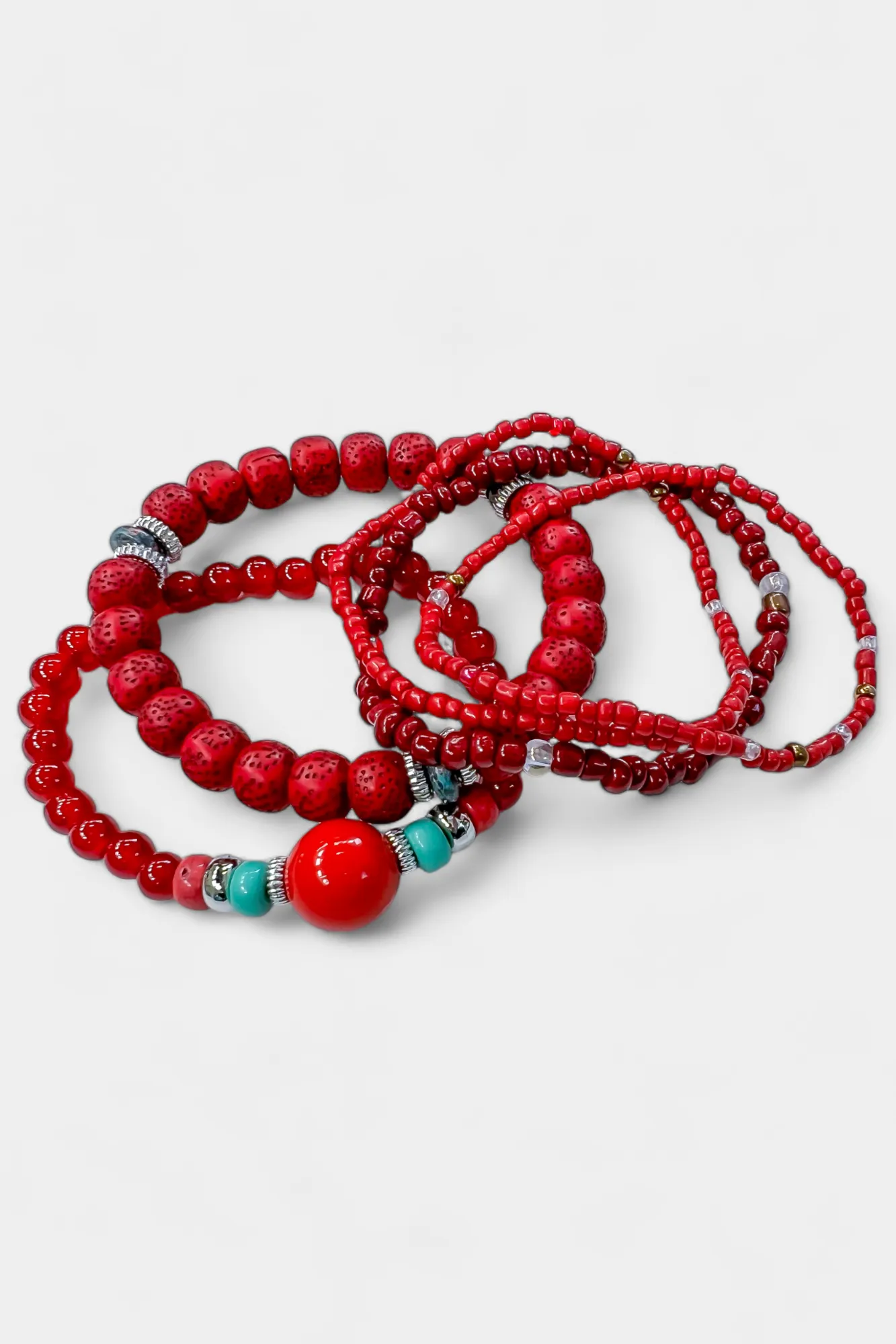 Red Mixed Bead Stretch Bracelet Set sold by ZZs product image thumbnail 2