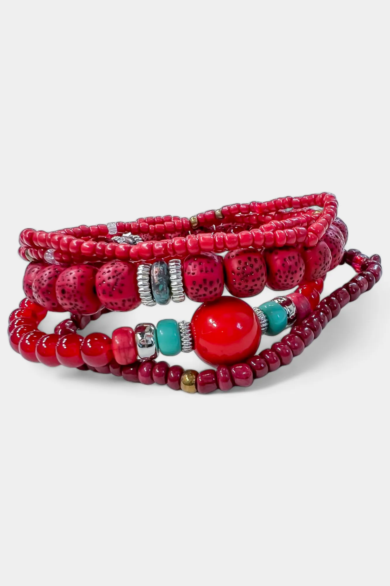 Red Mixed Bead Stretch Bracelet Set sold by ZZs product image thumbnail 4