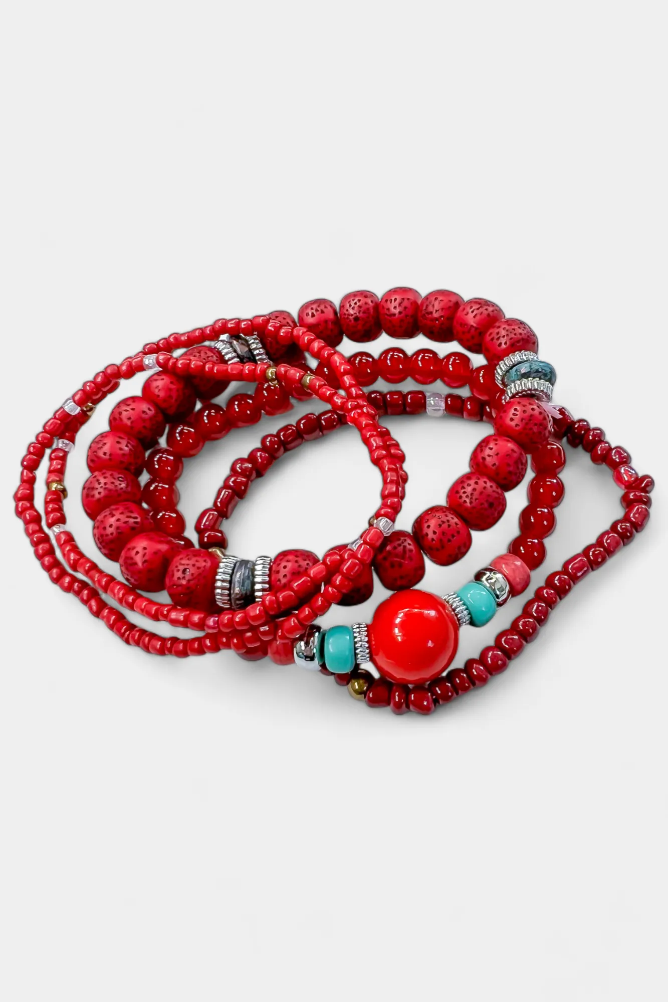 Red Mixed Bead Stretch Bracelet Set sold by ZZs product image thumbnail 5