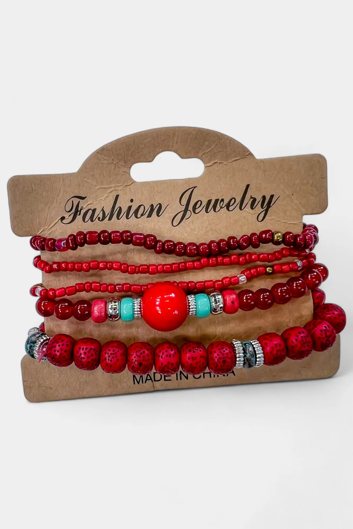 Red Mixed Bead Stretch Bracelet Set sold by ZZs product image thumbnail 3
