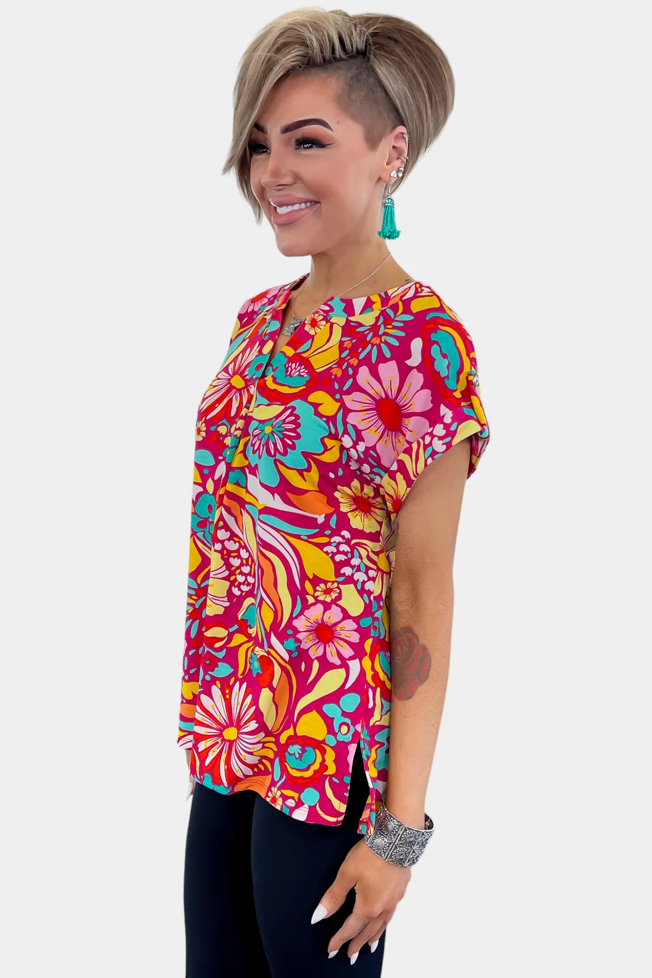 Magenta Retro Floral Lizzy Short Sleeve Top sold by ZZs product image thumbnail 4