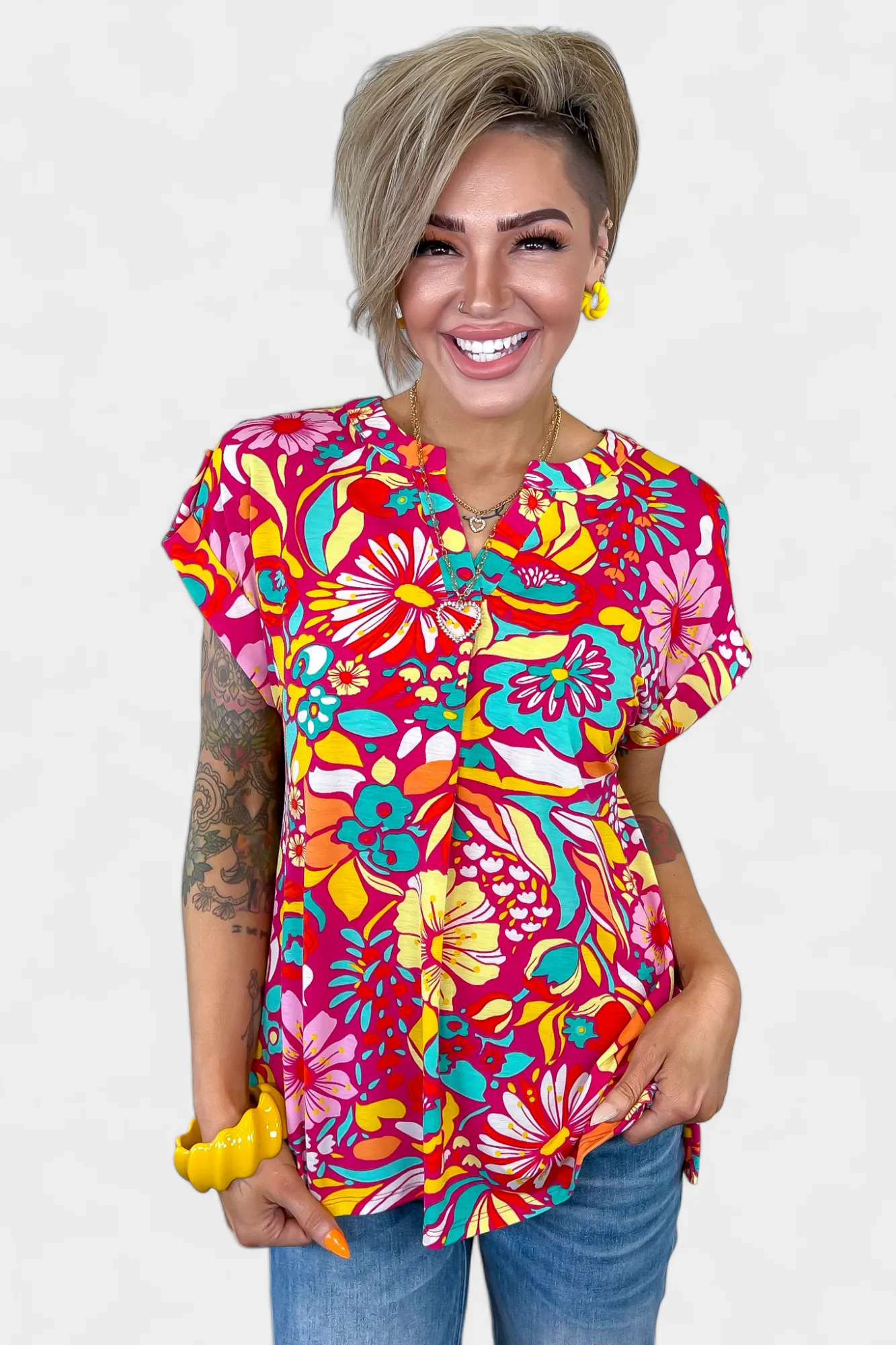 Magenta Retro Floral Lizzy Short Sleeve Top sold by ZZs product image thumbnail 2