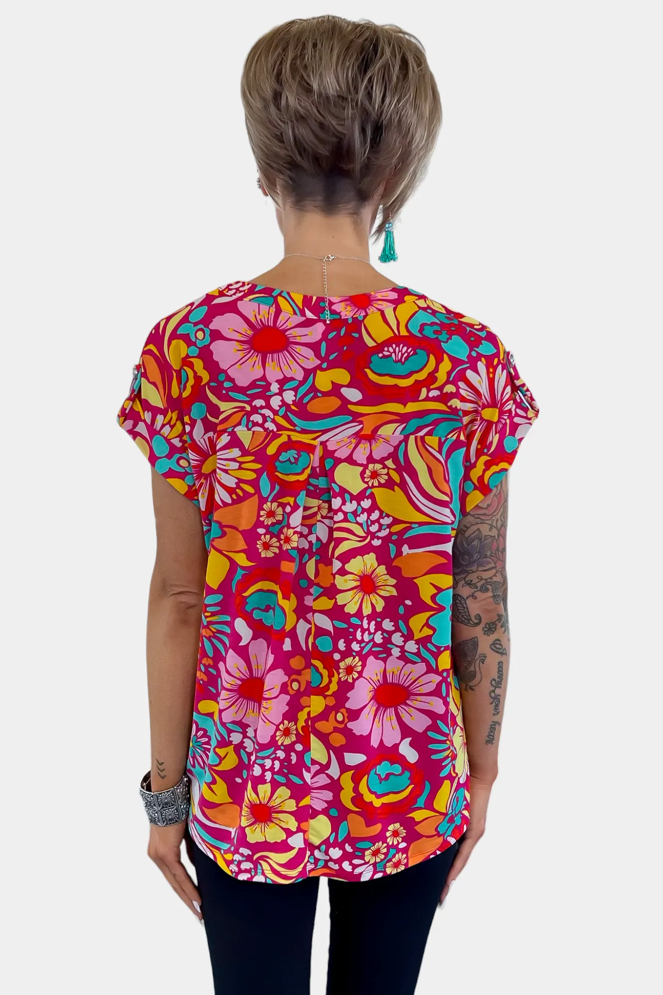 Magenta Retro Floral Lizzy Short Sleeve Top sold by ZZs product image thumbnail 5
