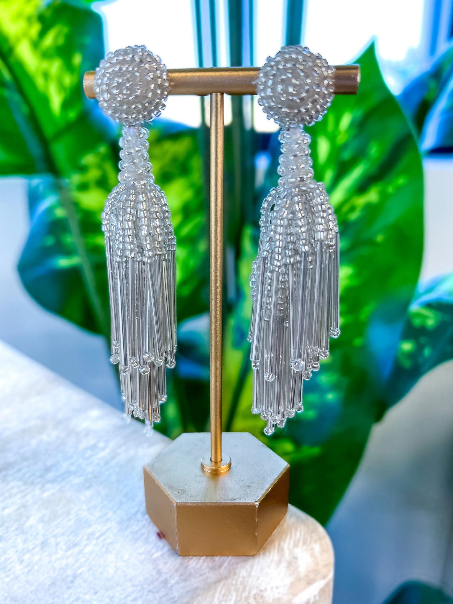 Silver Beaded Tassel Earrings sold by ZZs