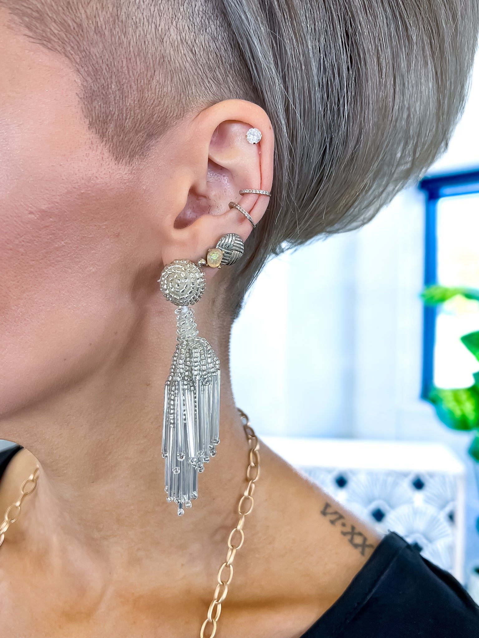 Silver Beaded Tassel Earrings sold by ZZs product image thumbnail 3
