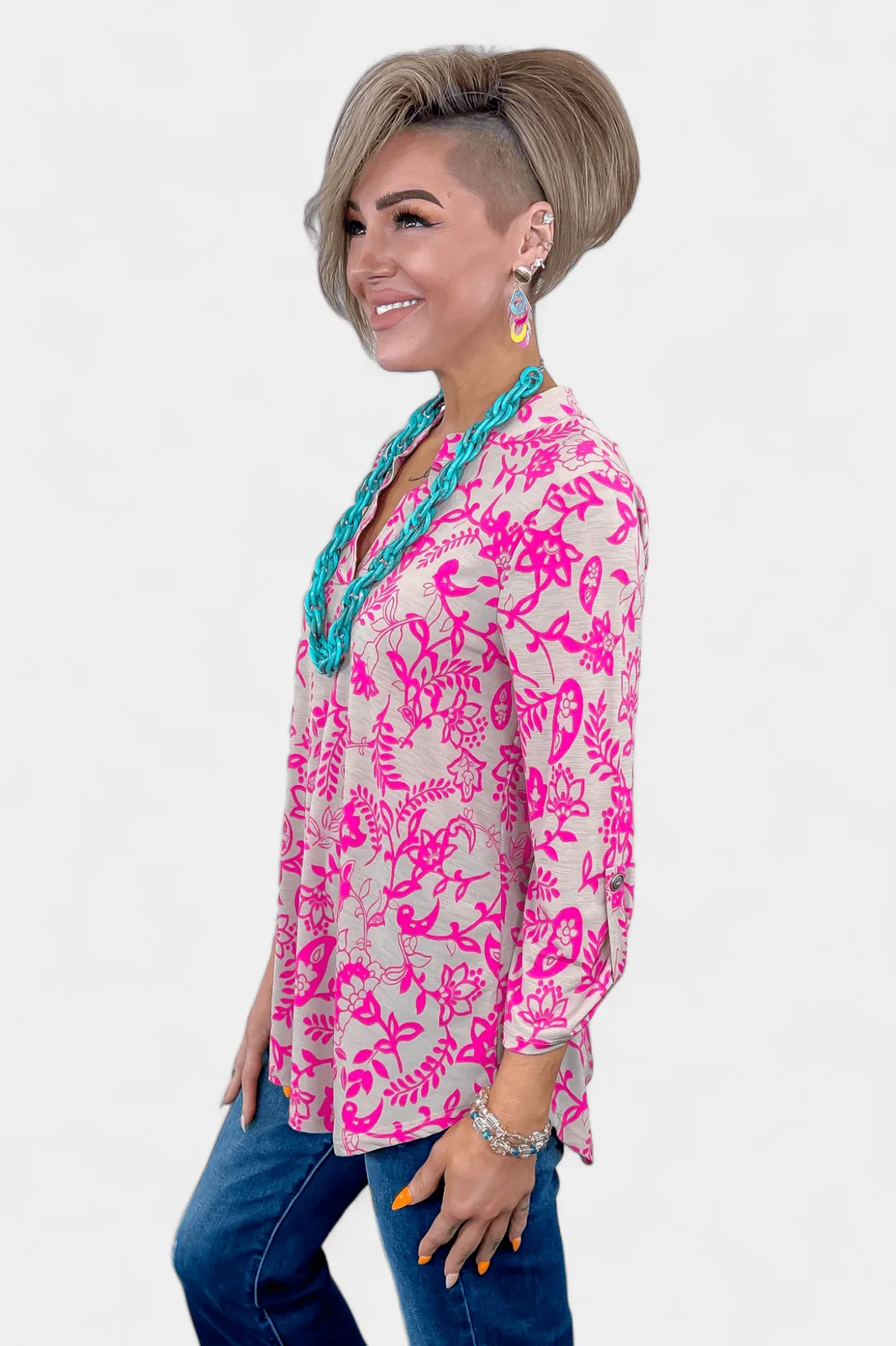 Taupe & Pink Floral Lizzy Top sold by ZZs product image thumbnail 4