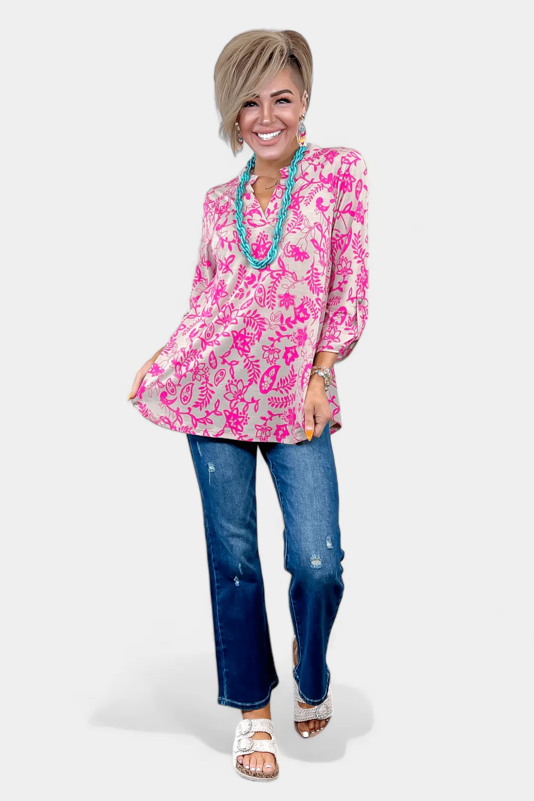 Taupe & Pink Floral Lizzy Top sold by ZZs product image thumbnail 3