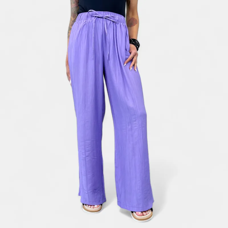 Lavender Drawstring Wide Leg Linen Pants sold by ZZs