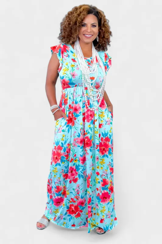 Aqua Floral Maxi Dress sold by ZZs