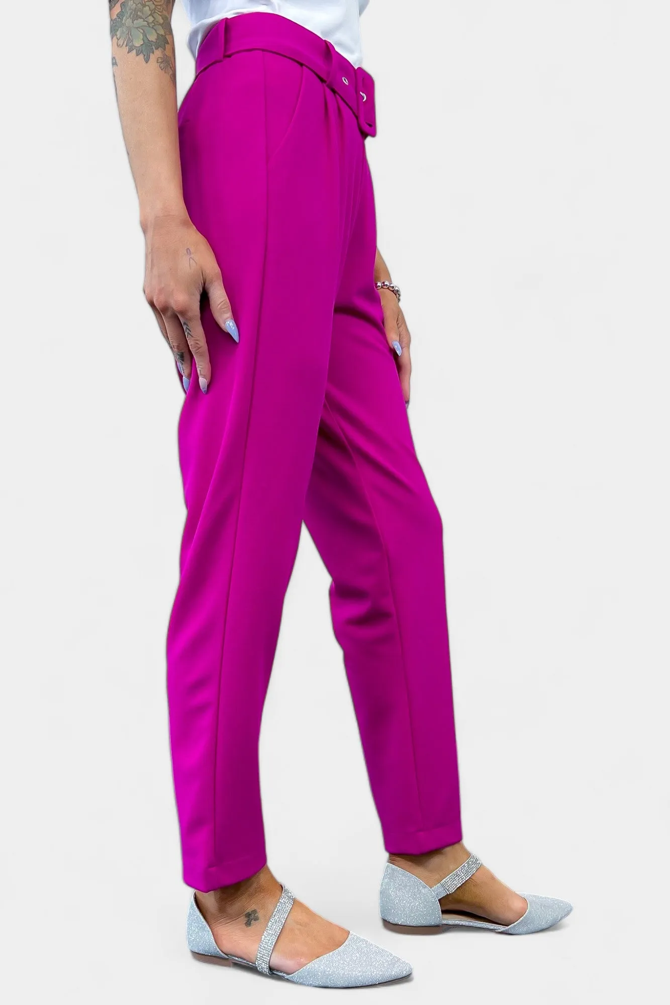 Magenta Belted Stretch Pants sold by ZZs product image thumbnail 3