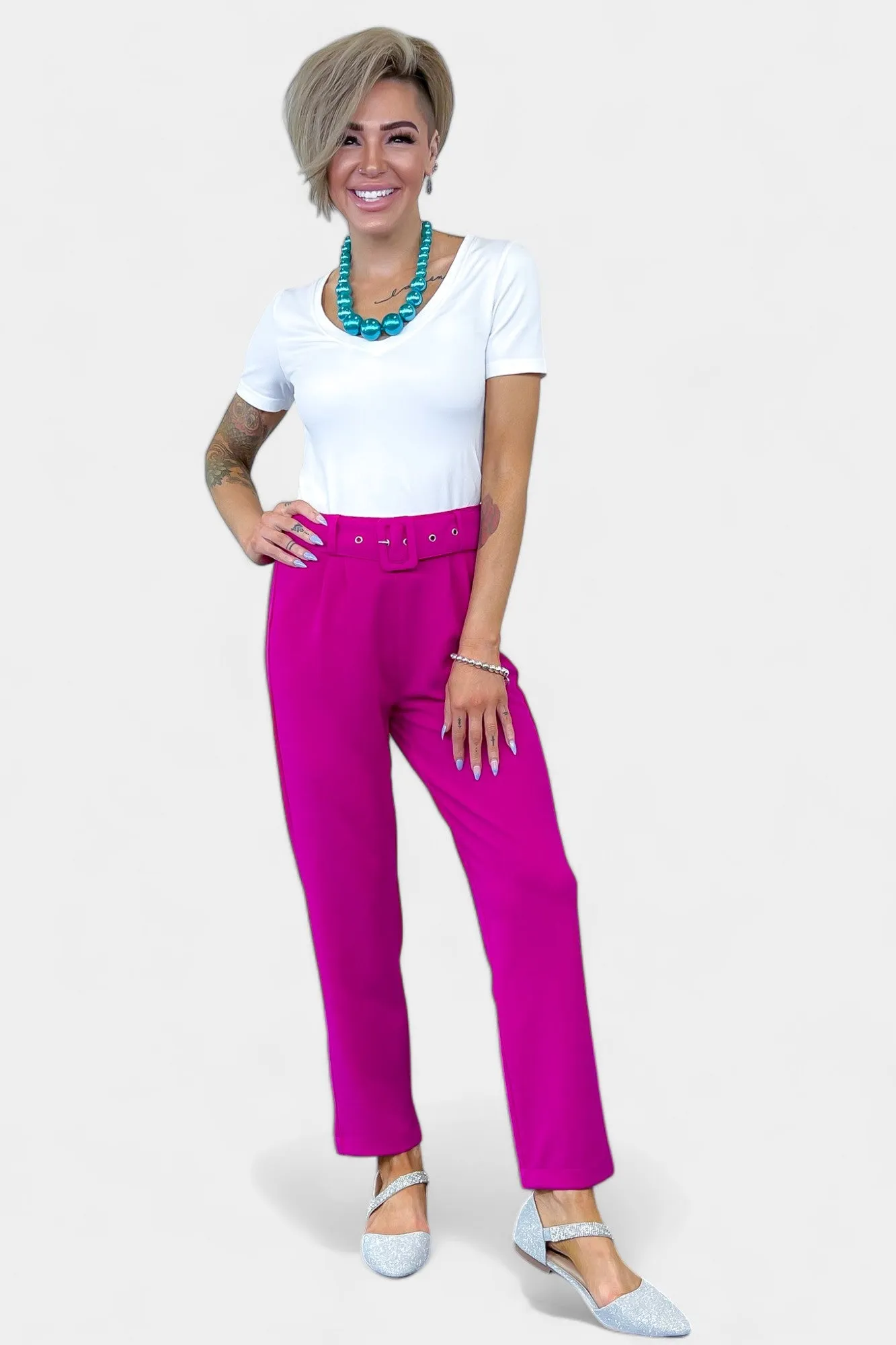 Magenta Belted Stretch Pants sold by ZZs product image thumbnail 2