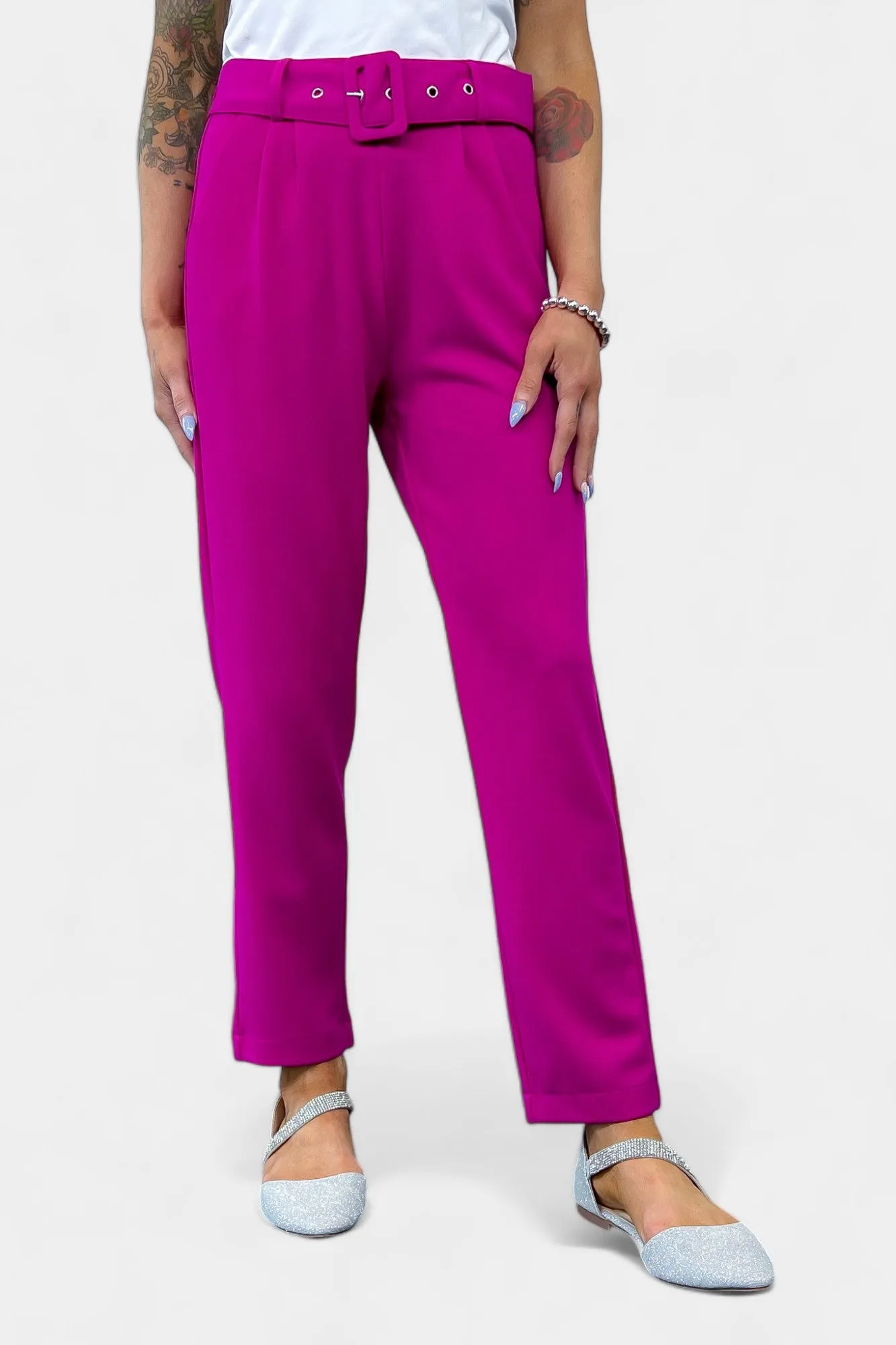 Magenta Belted Stretch Pants sold by ZZs