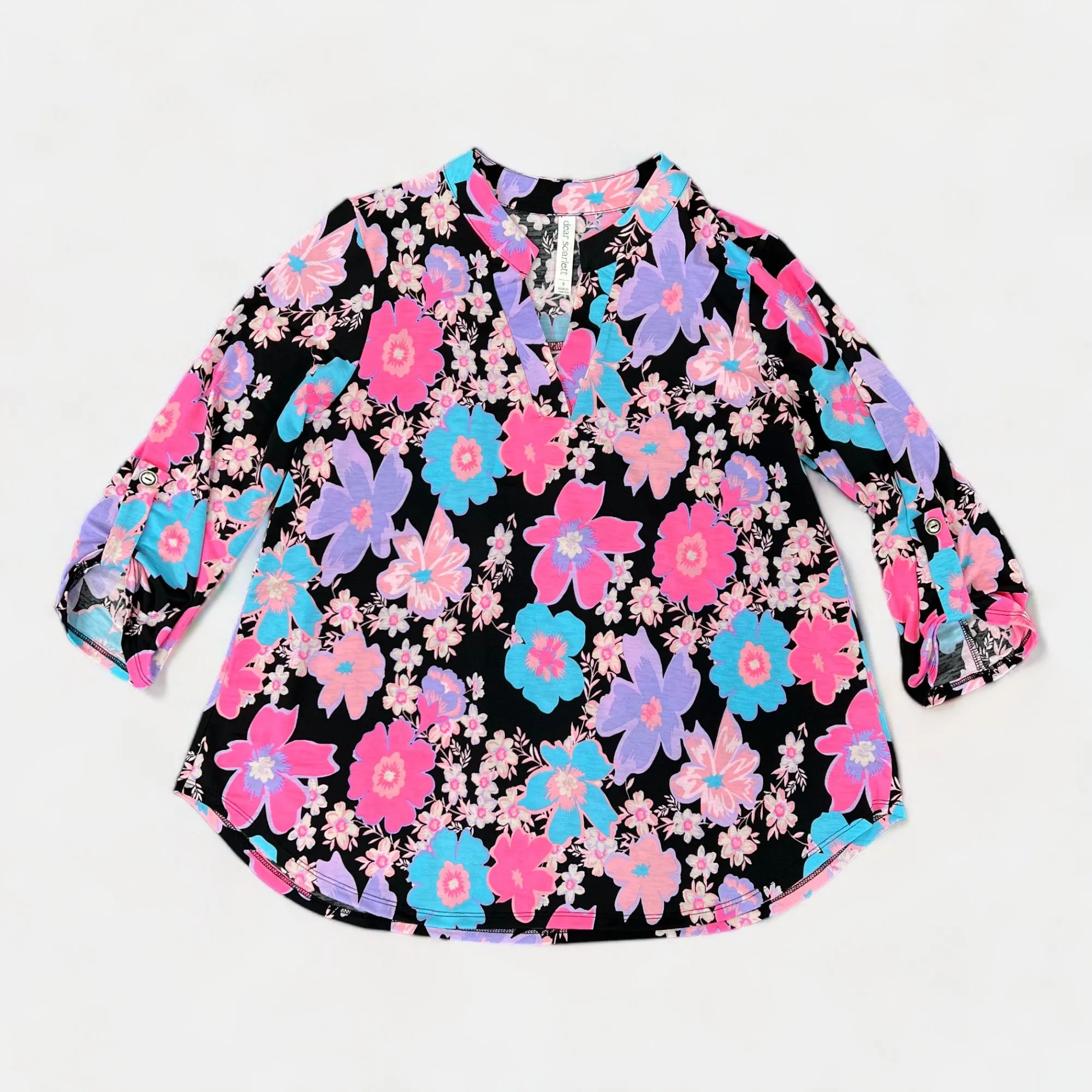 Black Multi Flower Lizzy Top sold by ZZs