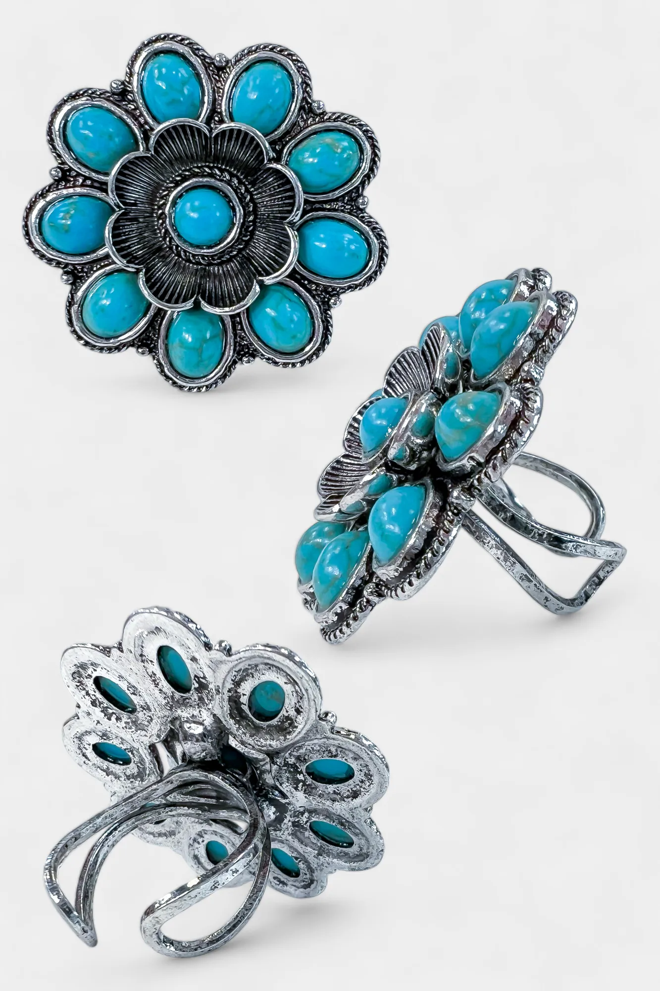 Turquoise Flower Concho Adjustable Ring sold by ZZs