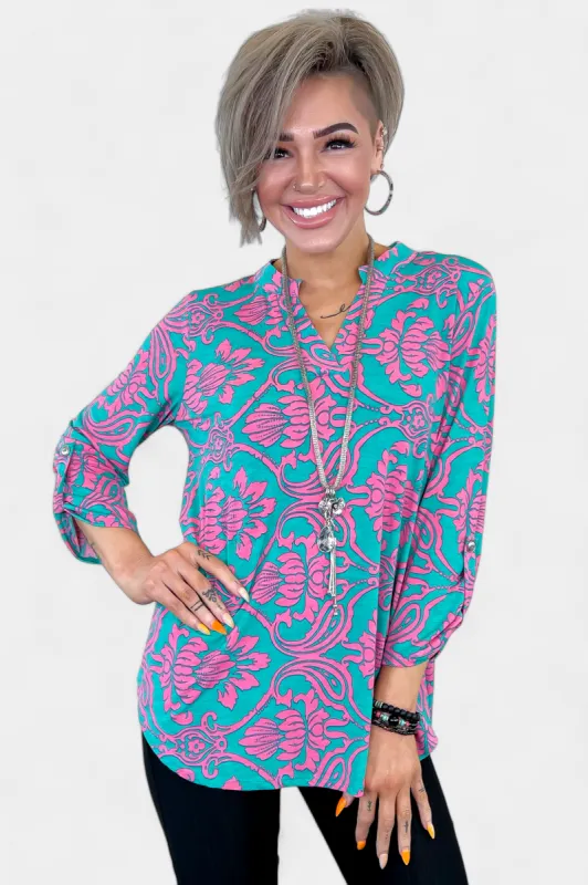 Emerald & Pink Damask Lizzy Top [NO RETURNS] sold by ZZs