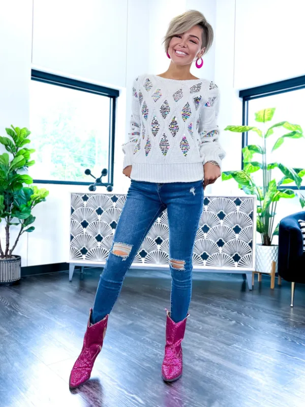 Sequin Knit Sweater | White sold by ZZs