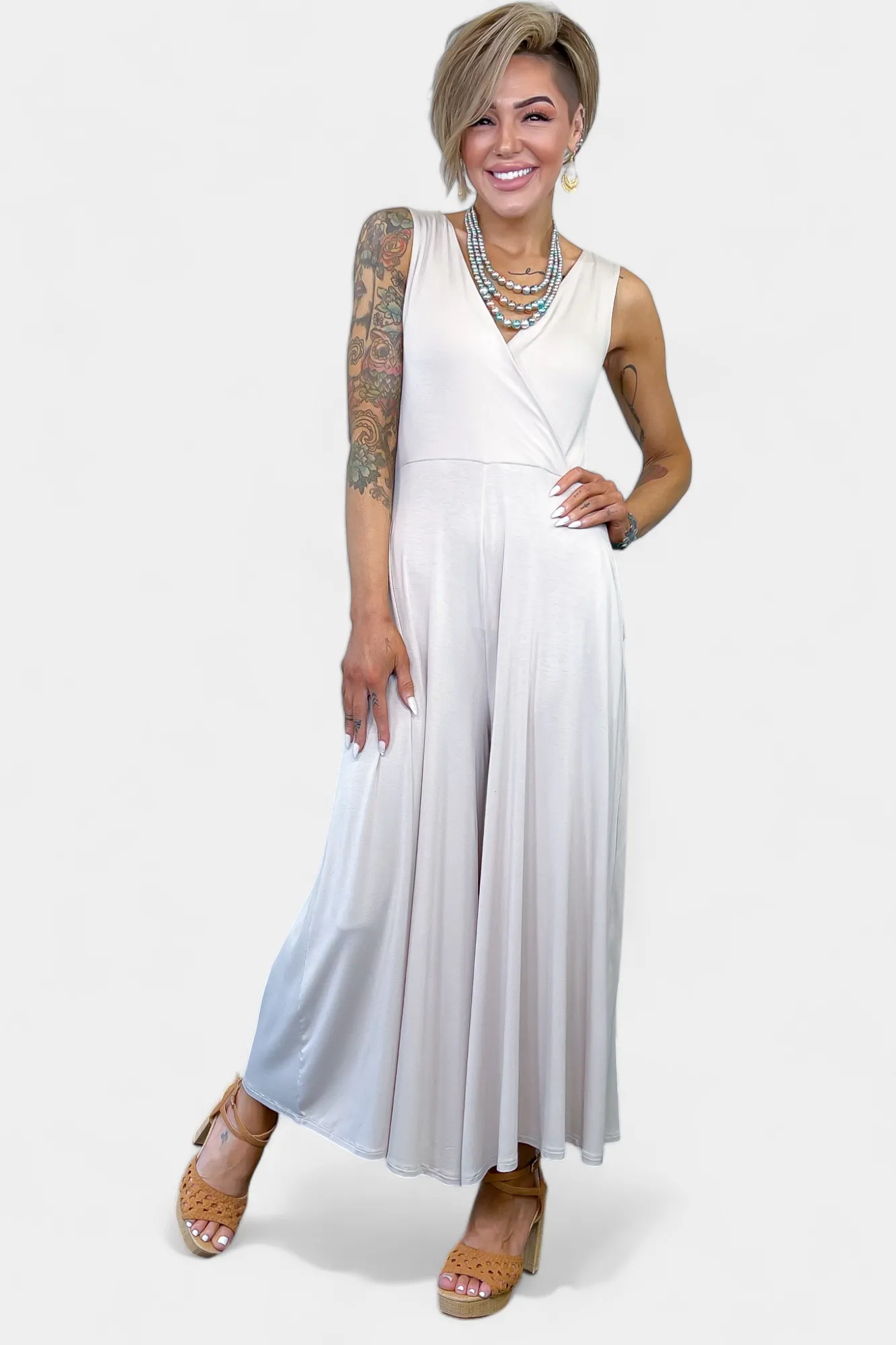 Beige Sleeveless Jumpsuit sold by ZZs