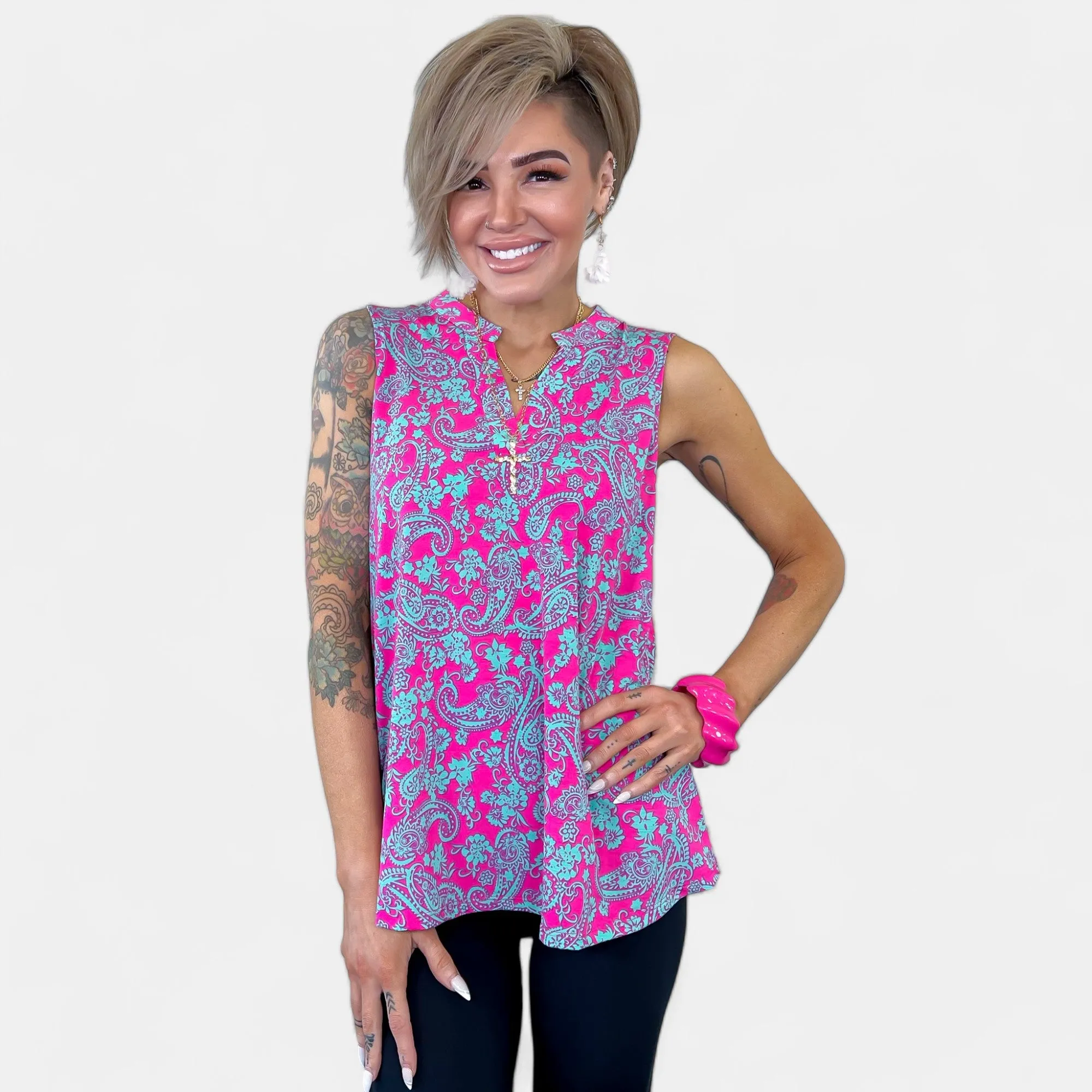 Pink Multi Damask Lizzy Tank Top sold by ZZs product image thumbnail 2