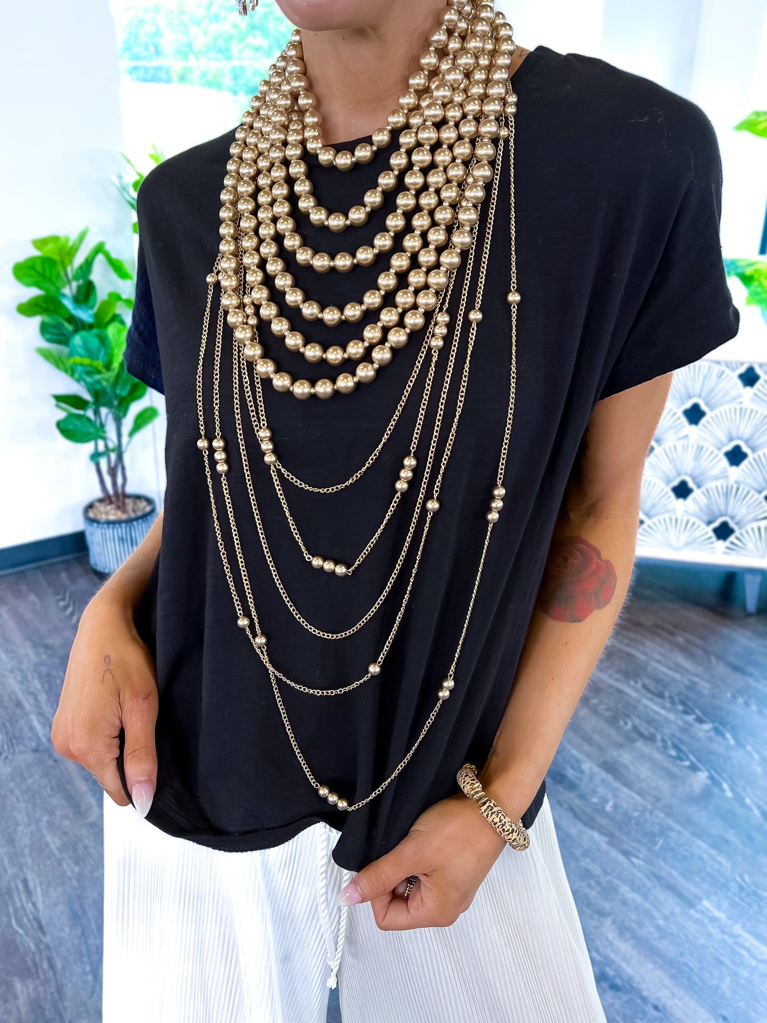 Pearl Bib Necklace | Matte Gold sold by ZZs