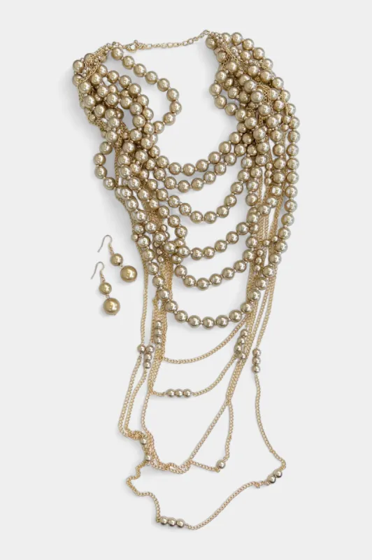 Matte Gold Pearl Bib Necklace sold by ZZs
